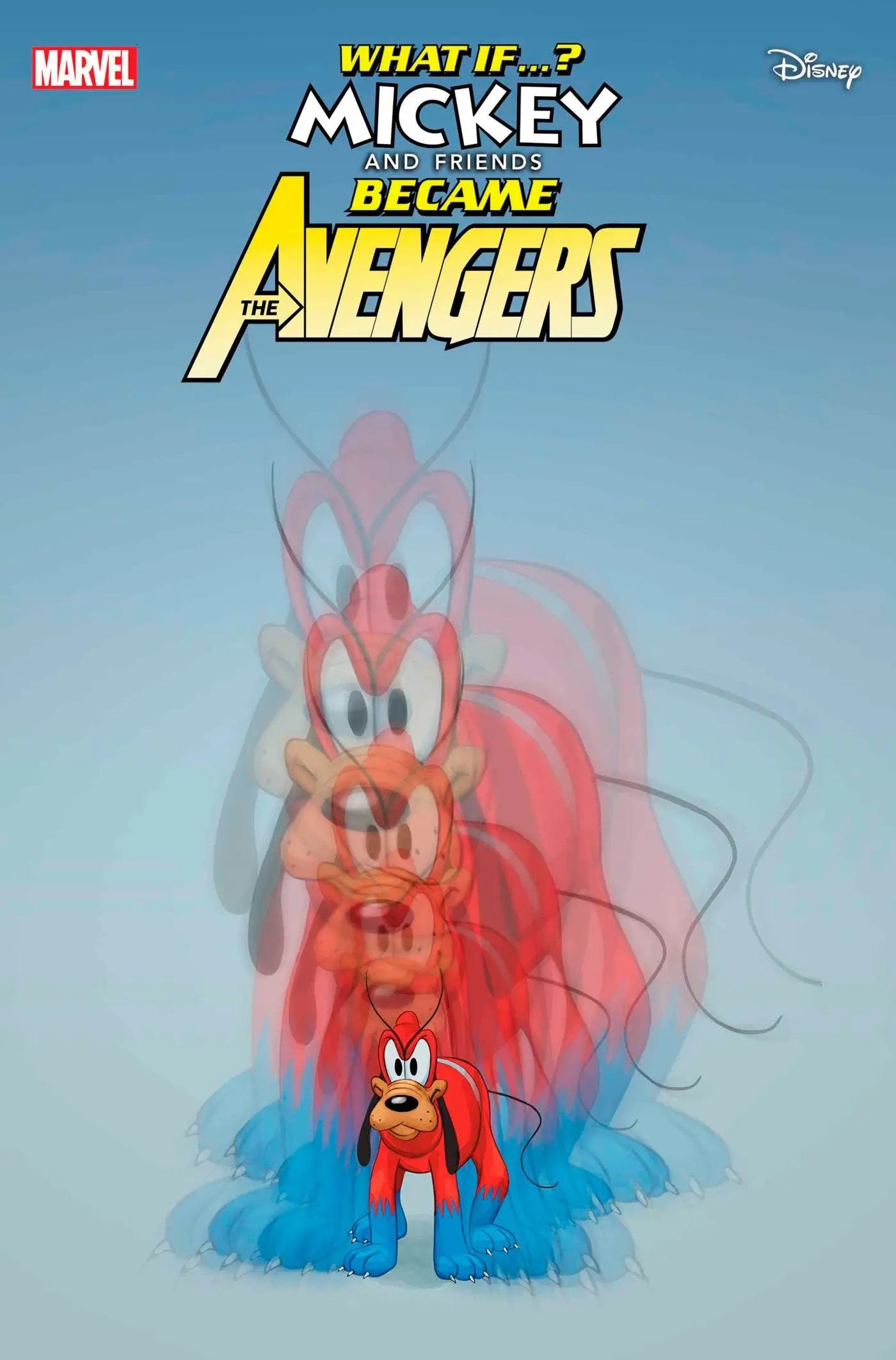 Marvel & Disney What If comic cover features Pluto as an Avenger with trading cards