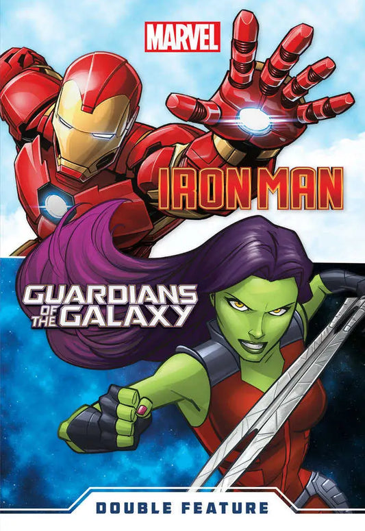 Fully illustrated movie poster for Marvel Double Feature: Iron Man and Guardians of the Galaxy