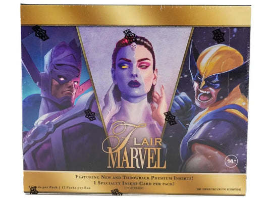 Marvel Flair Trading Cards Hobby Box featuring original art and base set collectibles