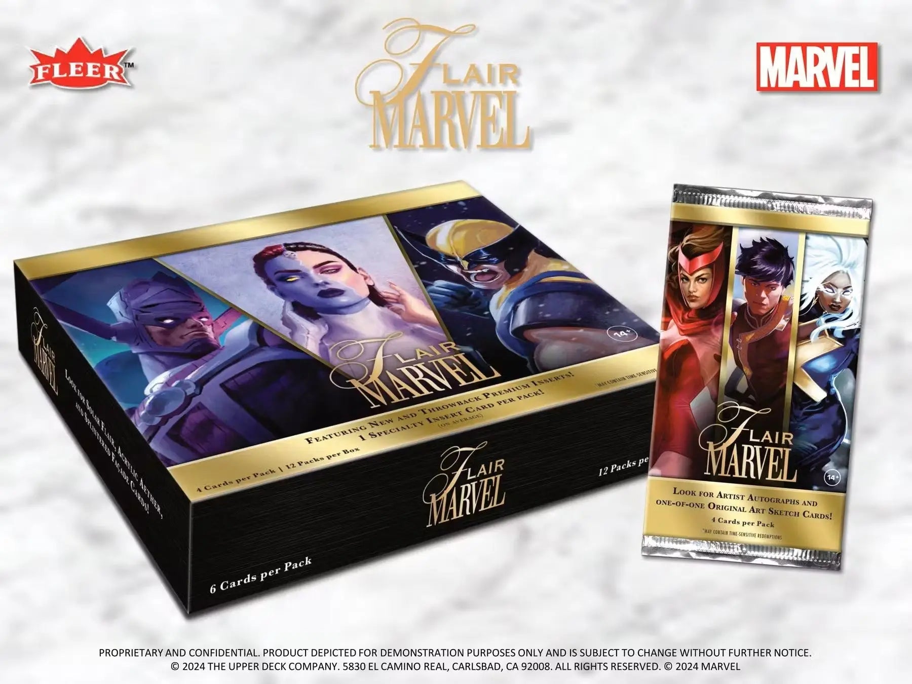 Marvel Flair Trading Cards Hobby Box and pack featuring original art and base set elements