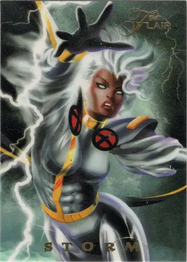 Powerful superhero with white hair and glowing eyes in Marvel Fleer Flair Power Blast Insert