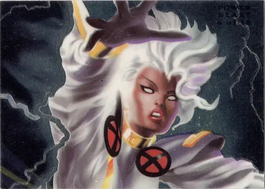 Powerful superhero with white hair in a dynamic pose from Marvel Power Blast Insert Card