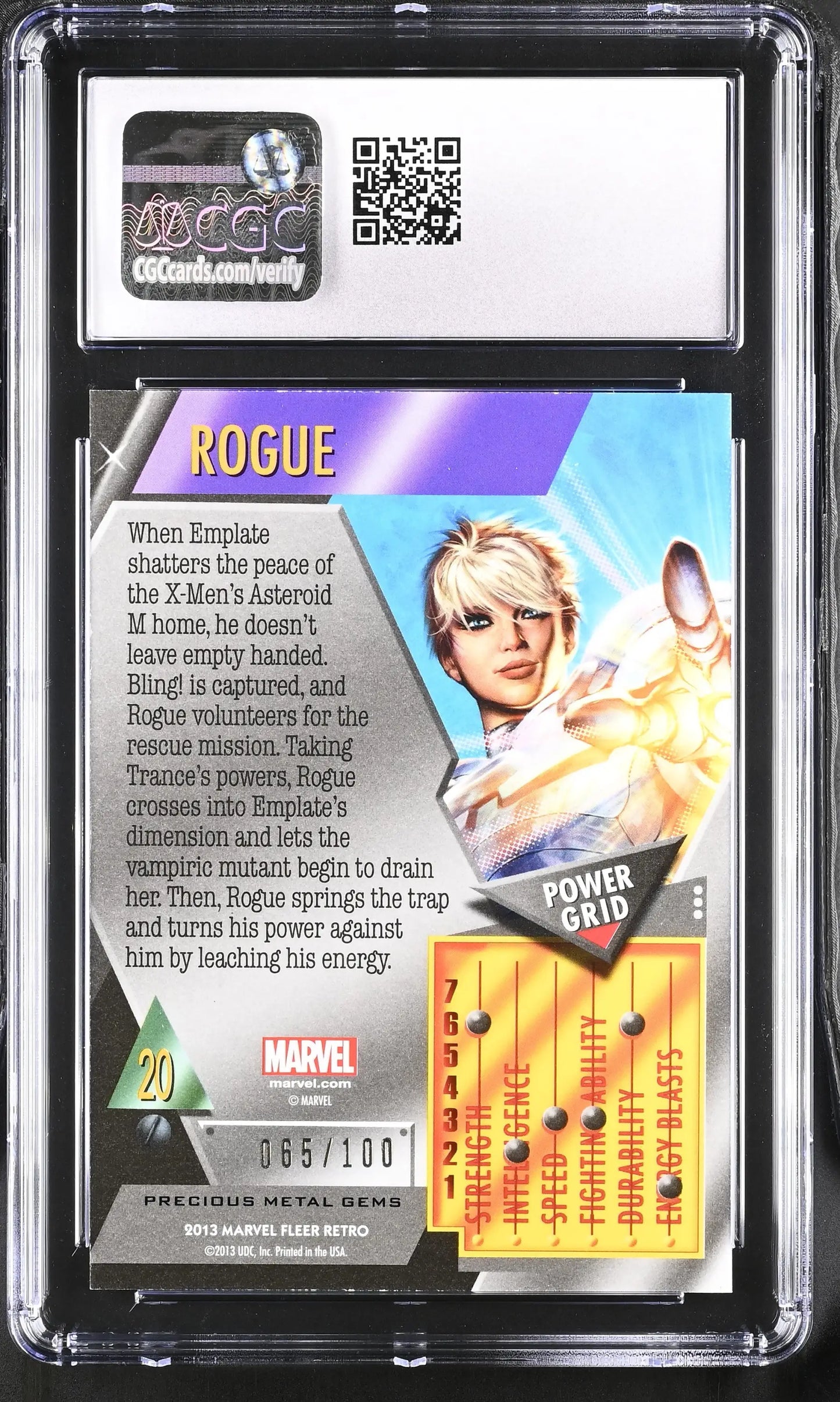 Marvel Fleer Retro Precious Metal Gems Red Trading Card of Rogue in CGC 10 case