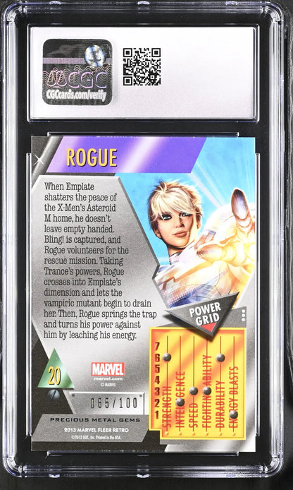 Marvel Fleer Retro Precious Metal Gems Red Trading Card of Rogue in CGC 10 case