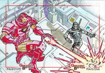 Colorful illustration of combat between armored figures by Norman Jim Faustino