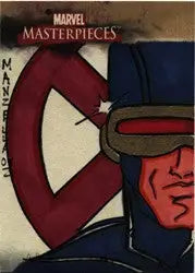 Stylized superhero face and shield emblem on Joe Manzella sketch card from Marvel Masterpieces