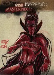 Demonic red figure with horns in Ramsey Raz Sibaja Mephisto Sketch Card design