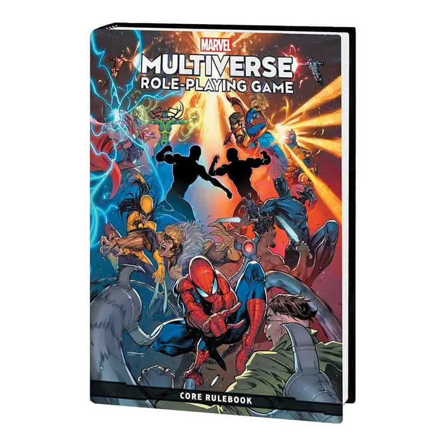 Marvel Multiverse Role-Playing Game core rulebook cover with dynamic superhero action