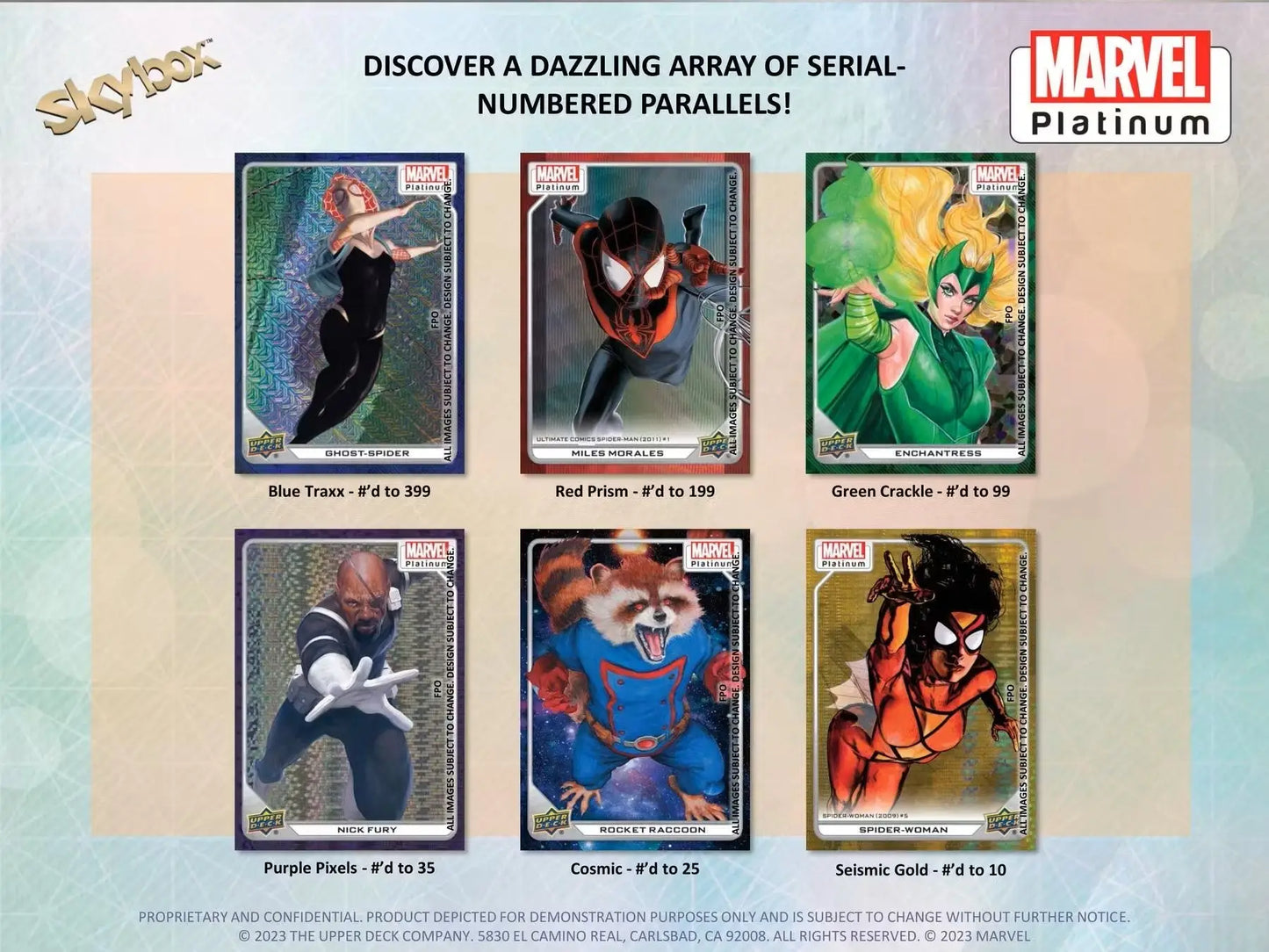 Marvel Platinum Trading Cards Hobby Box showcasing Spider-Man characters original art