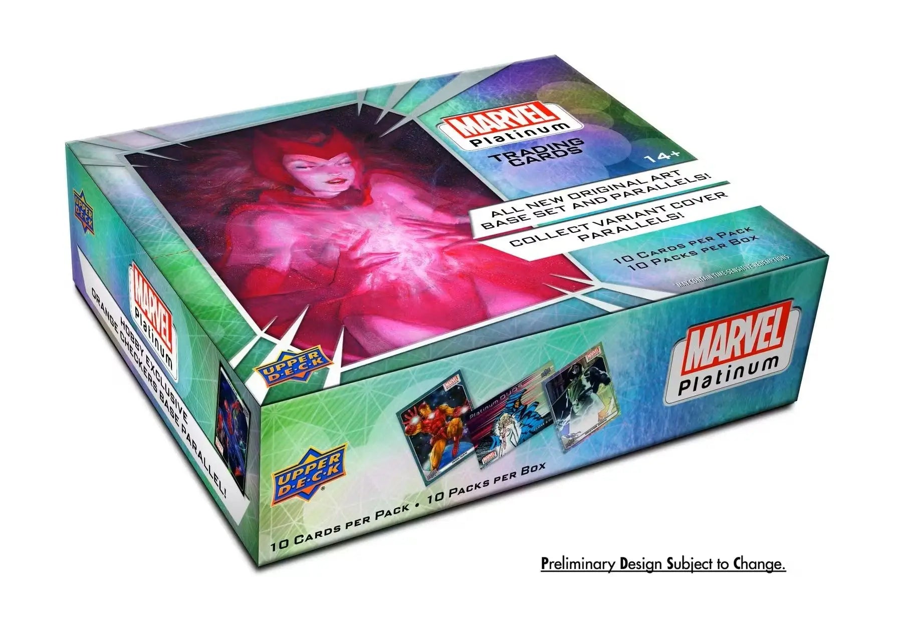 Marvel Platinum Trading Cards Hobby Box with original art and colorful mystical design