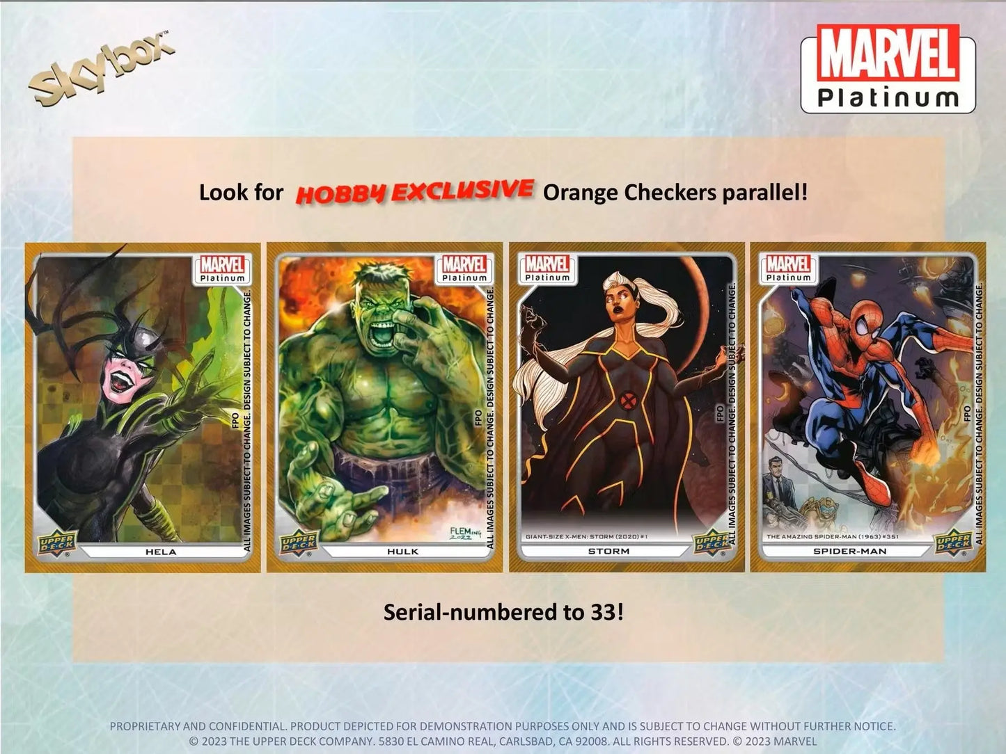 Marvel Platinum Trading Cards Hobby Box with Black Cat, Hulk, Daredevil, and Spider-Man art