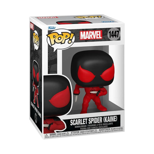 Funko Pop! Scarlet Spider (Kaine) collectible with red and black costume design