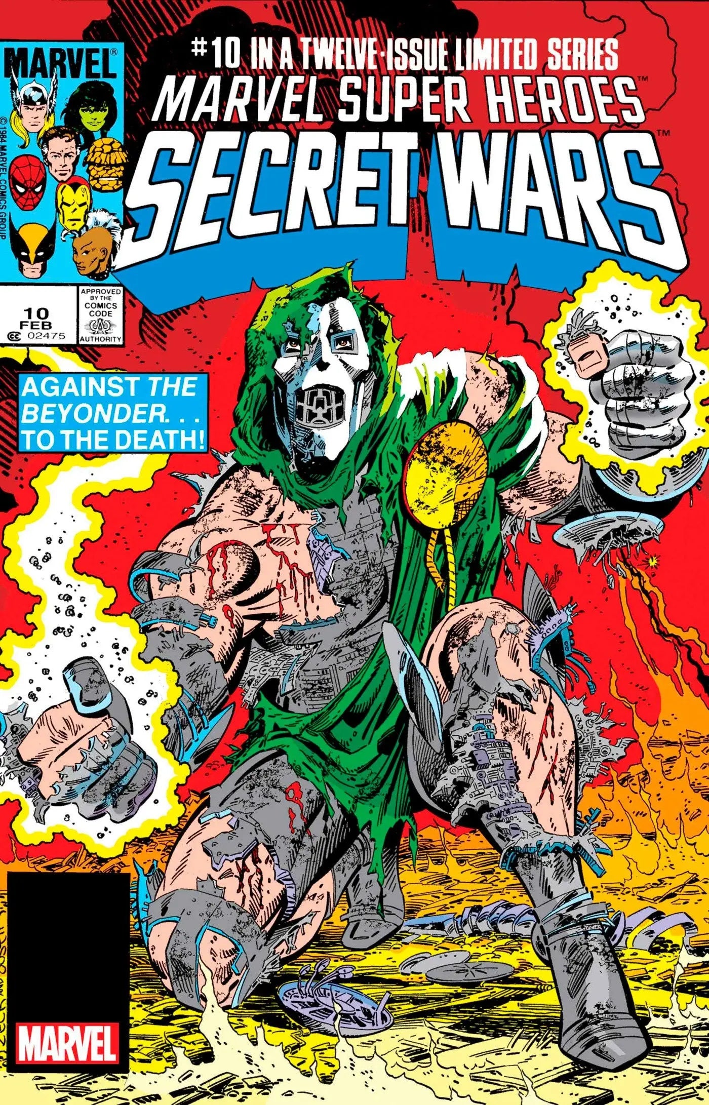 Comic book cover Marvel Super Heroes Secret Wars #10 with Doctor Doom in dramatic pose