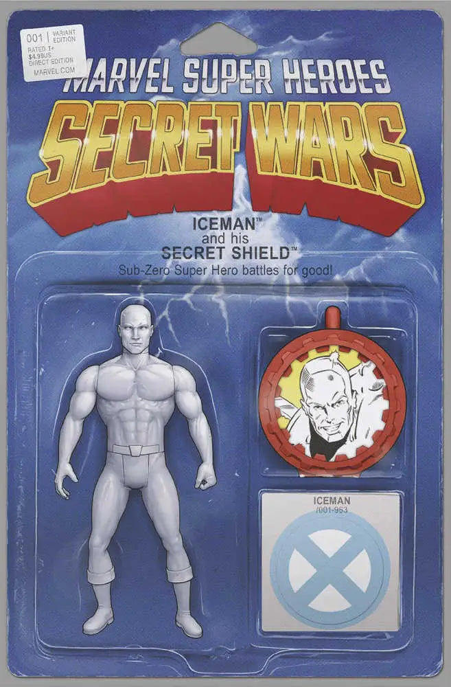 Vintage Marvel Super Heroes Secret Wars Iceman action figure on blue cardback