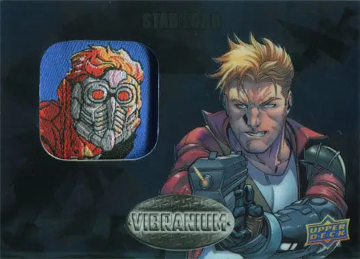 Futuristic male character trading card from Marvel Vibranium Manufactured Patch Chase Card P-11 Star-Lord