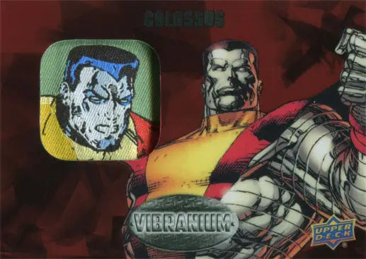 Holographic Marvel Vibranium manufactured patch chase card featuring Colossus and Warpath