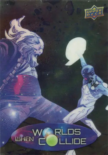 Holographic Marvel Vibranium Worlds Collide Chase Card featuring cosmic battles