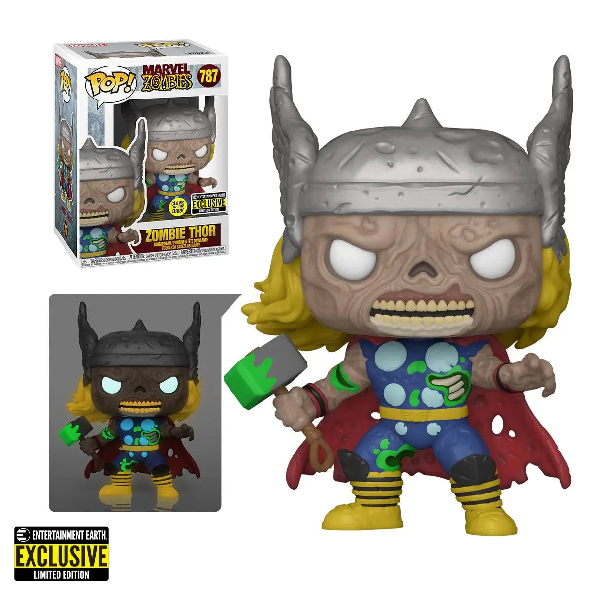 Glow-in-the-dark Funko Pop Marvel Zombies Thor figure, an Entertainment Earth exclusive