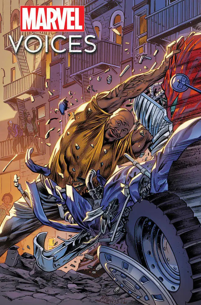 Comic book cover of Ghost Rider on a motorcycle for Marvel’s Voices Legends trading cards