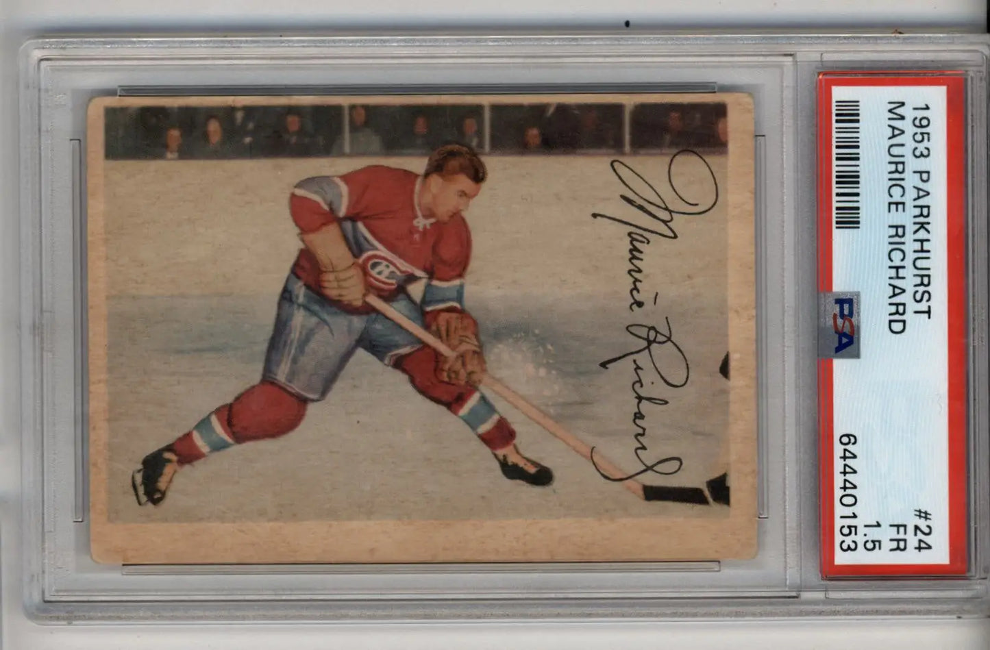 Vintage Maurice Richard trading card showcasing Montreal Canadiens player in action