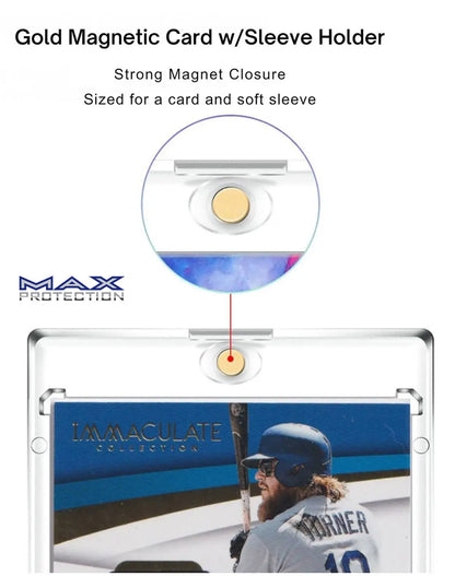 Gold Magnetic Card Holder with Clear Soft Sleeve and Circular Closure for Foil Card