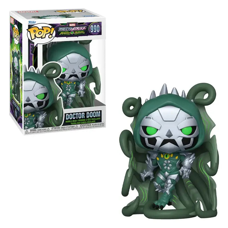 Funko Pop Doctor Doom in green cloak, part of Mech Strike Monster Hunters collection