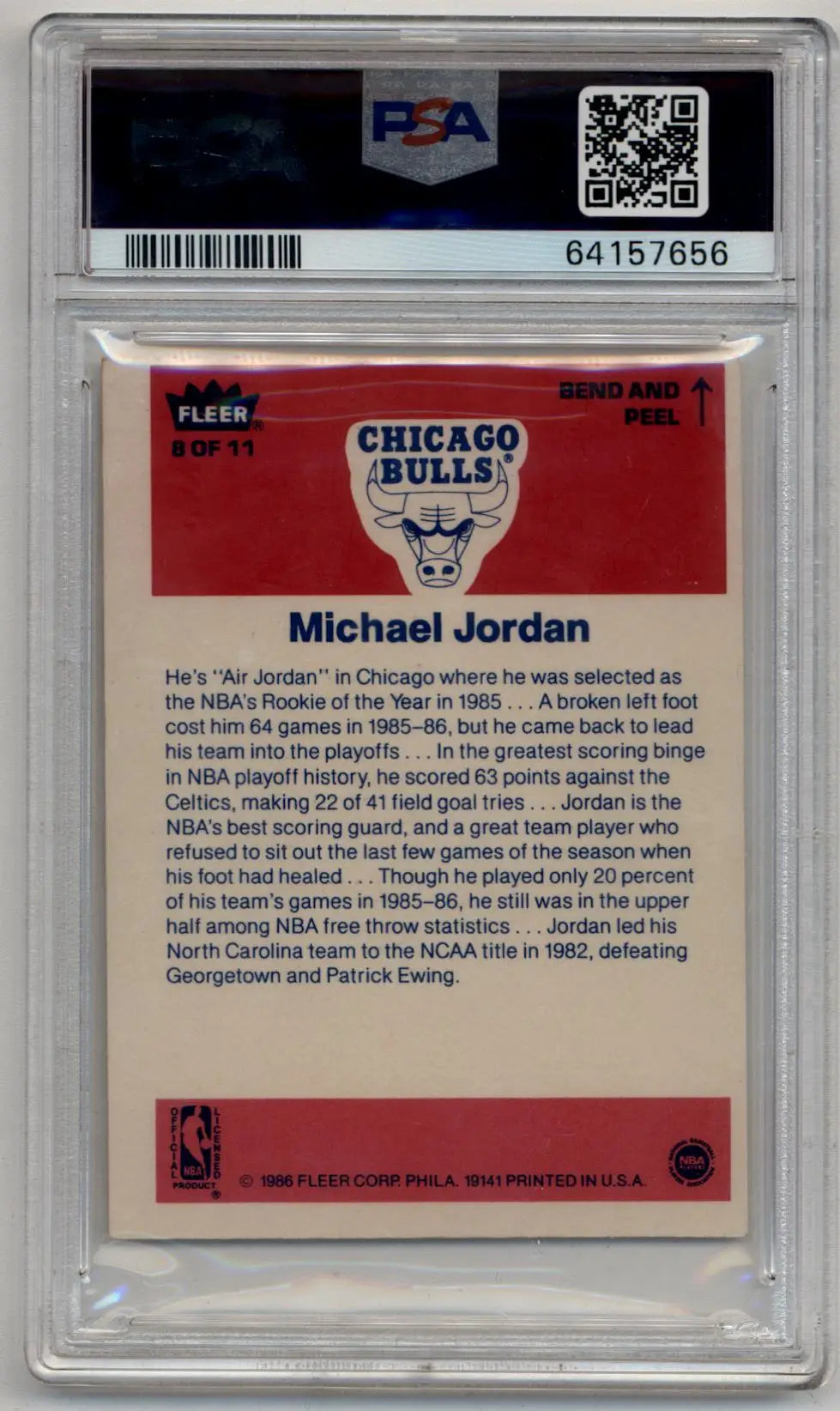 PSA authenticated Michael Jordan 1986-87 Fleer Sticker #8 in protective case