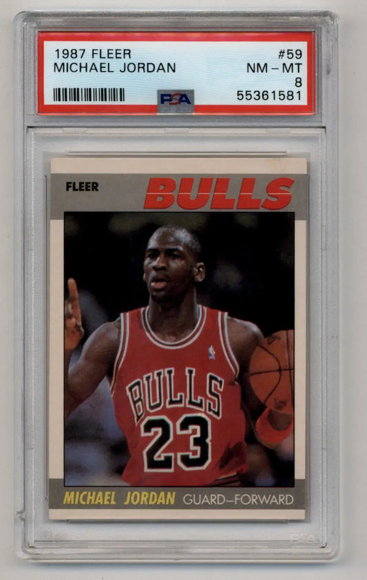 PSA-graded 1987 Fleer Chicago Bulls Michael Jordan trading card #59 in protective case