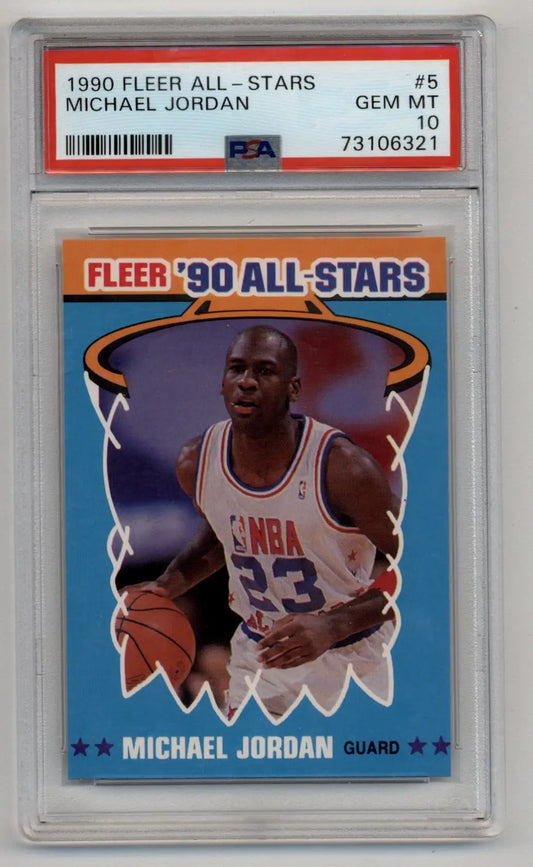 PSA-graded 1990 Fleer All-Stars Michael Jordan trading card in protective case, Gem Mint