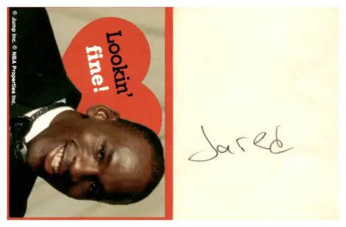 Red heart-shaped sticker on Michael Jordan’s original gloss Bulls Dunk Contest card