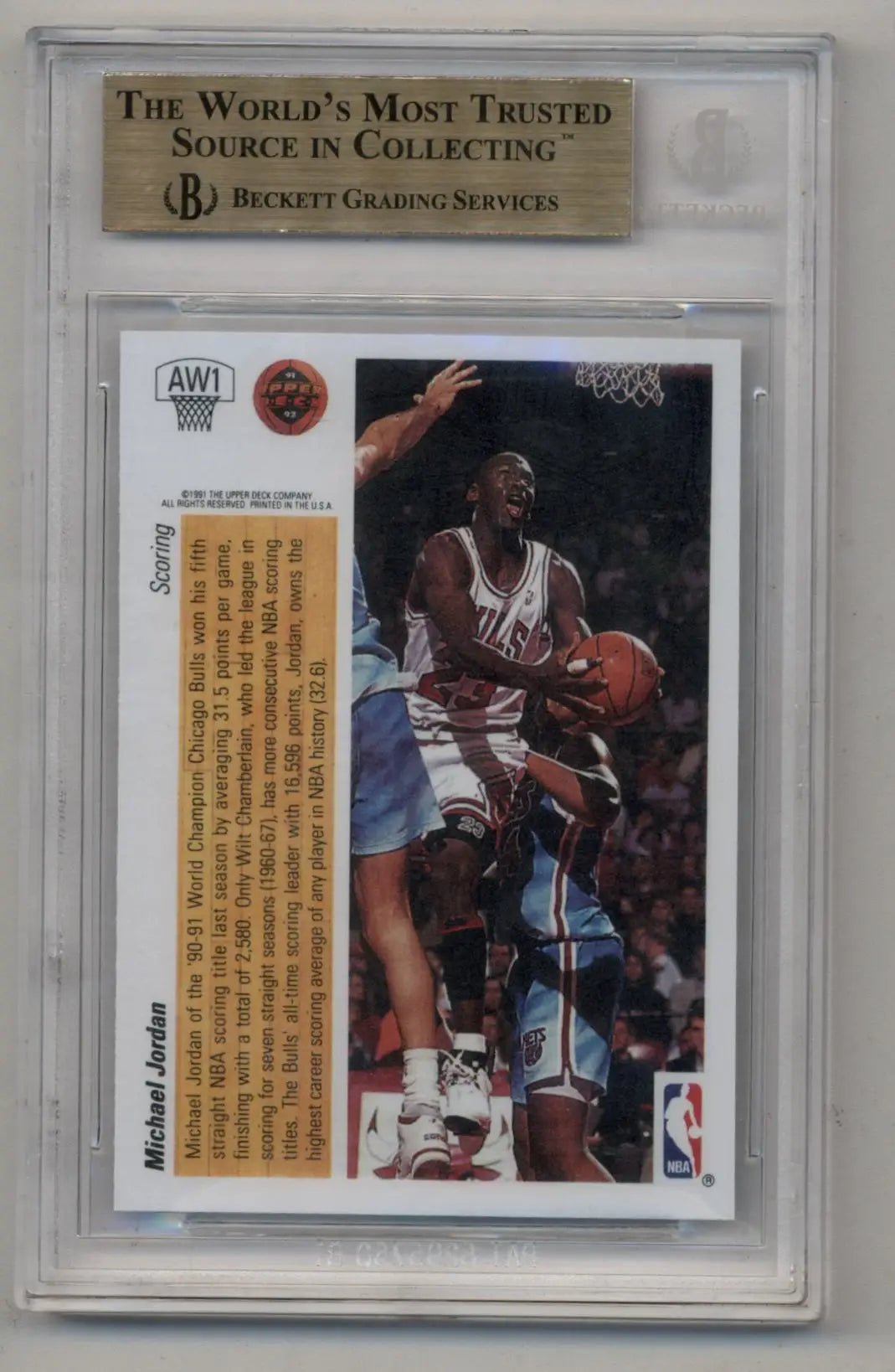 Basketball trading card in a protective case featuring Upper Deck Award Winner Holograms