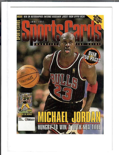 Michael Jordan featured on Sports Cards magazine cover for 1997 promo card HOF Bulls