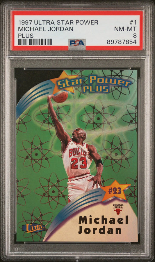 PSA-graded Michael Jordan 1997 Ultra Star Power Plus basketball card slam dunk action