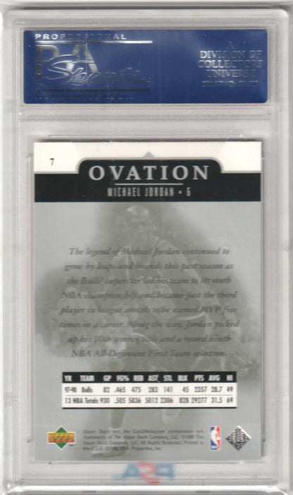 PSA-graded Michael Jordan 1998-99 Upper Deck Ovation card in protective case