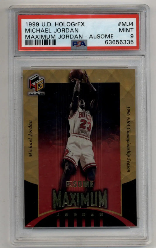 PSA-graded Michael Jordan 1999 Upper Deck HoloGrFX MJ4 Maximum basketball card in case