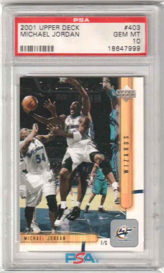 PSA-graded 2001 Upper Deck Michael Jordan basketball card in protective case for Columbia Hobby