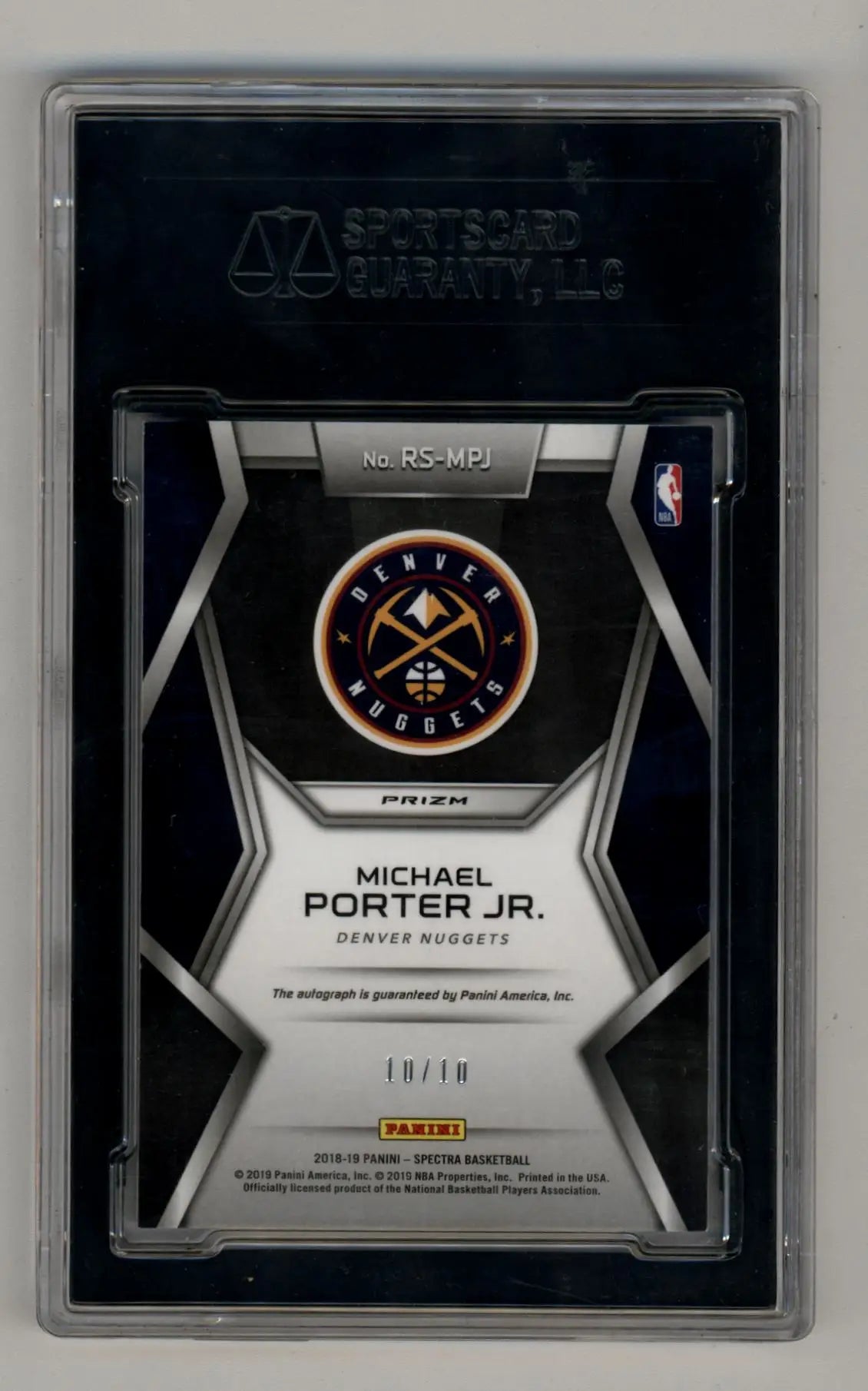 Basketball trading card with Denver Nuggets logo in black and silver for Rising Stars Auto Gold