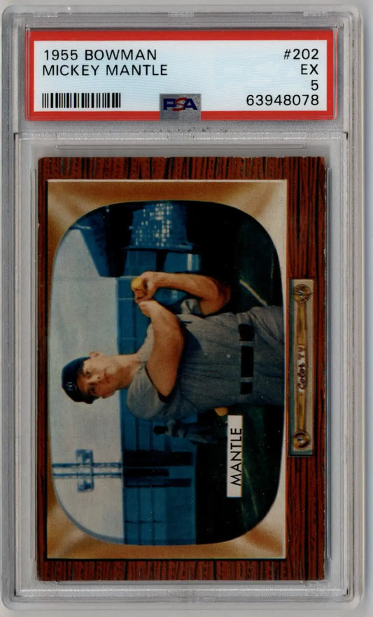 Mickey Mantle 1955 Bowman baseball card graded PSA 5 in protective case