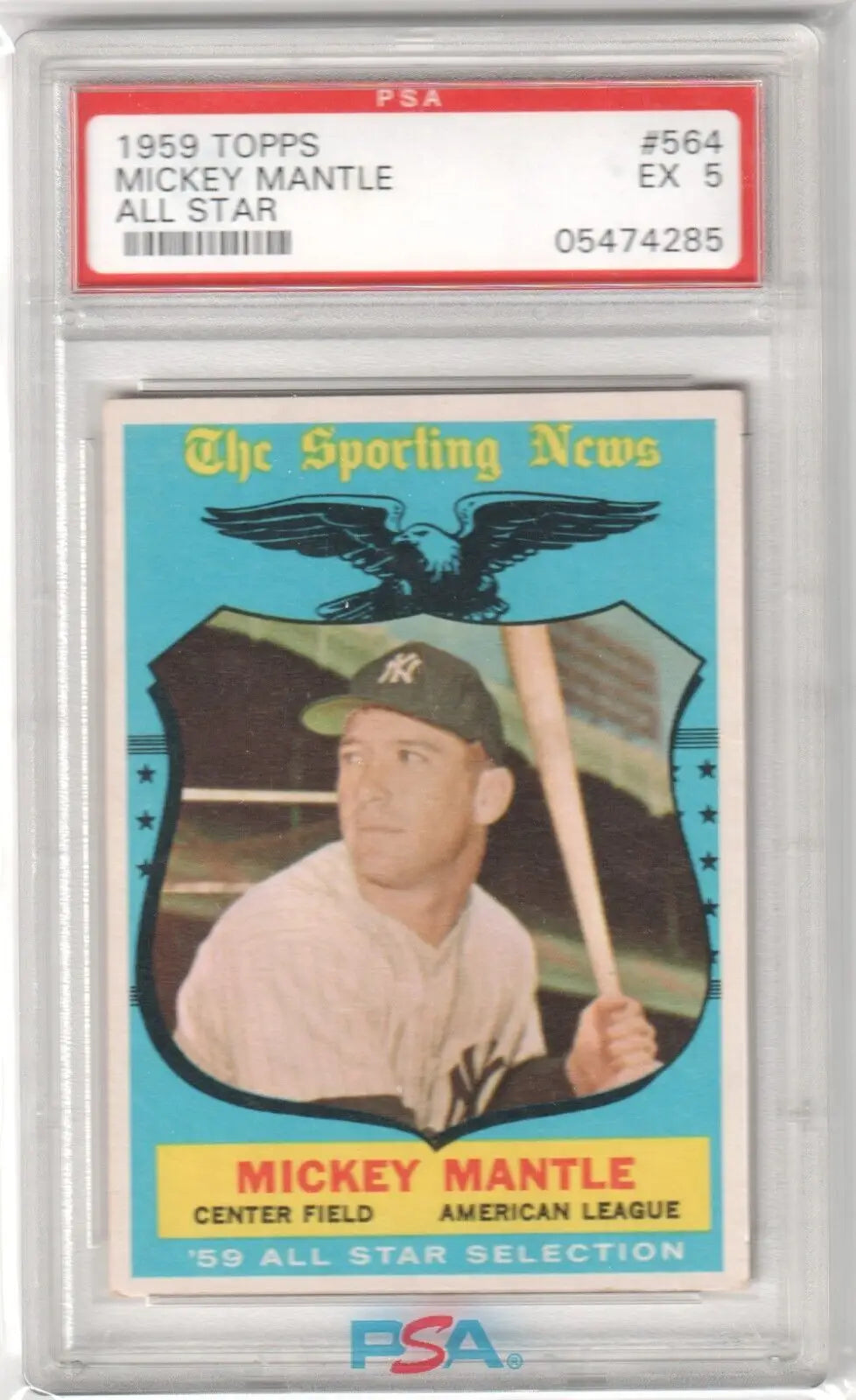 1959 Topps Mickey Mantle All-Star baseball card PSA EX 5 available at Columbia Hobby