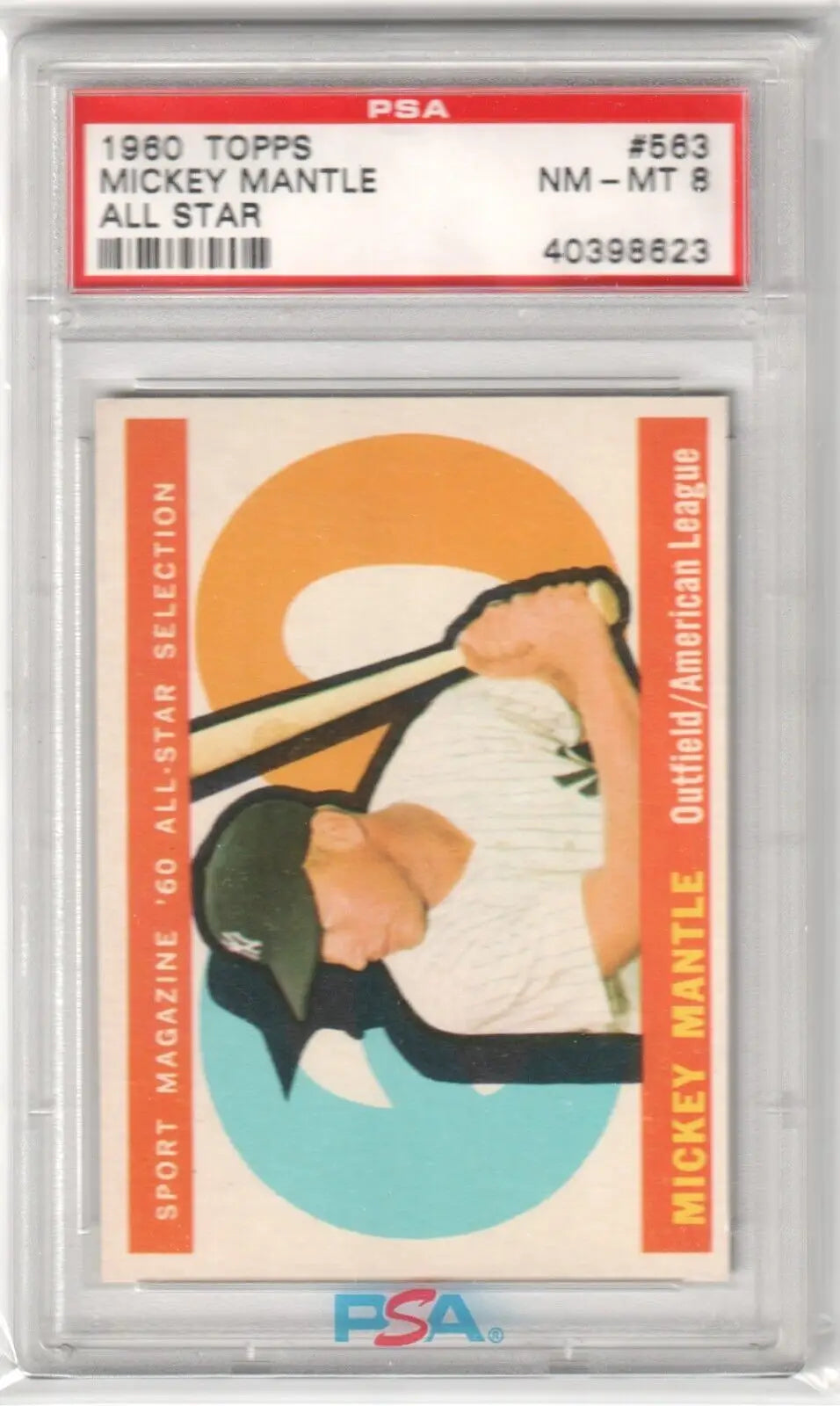 PSA-graded 1960 Topps Mickey Mantle All-Star card with batter illustration, Columbia Hobby