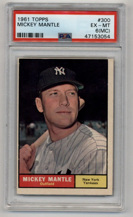 Mickey Mantle 1961 Topps #300 PSA 6 baseball card featuring Yankees player in pinstripes