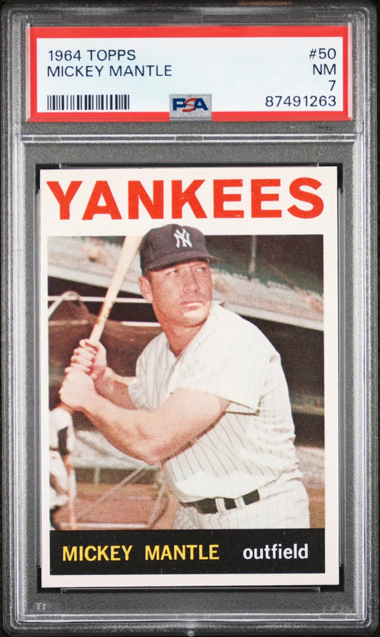 Mickey Mantle 1964 Topps #50 PSA 7 Near Mint baseball card in protective holder