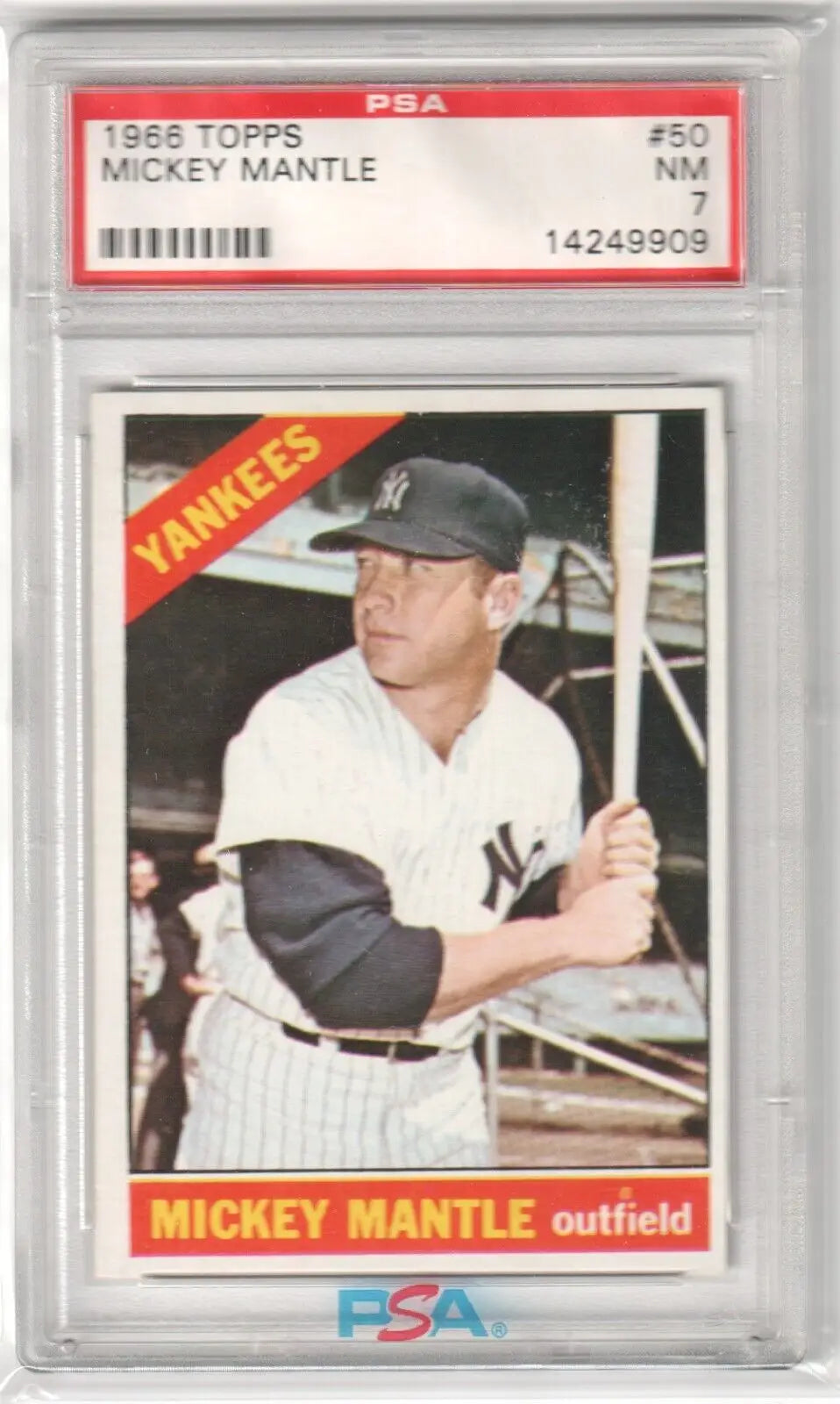 PSA-graded Mickey Mantle 1966 Topps #50 Yankees outfielder single card from Columbia Hobby