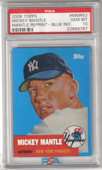 PSA-graded 2008 Topps Mickey Mantle reprint baseball card from Columbia Hobby