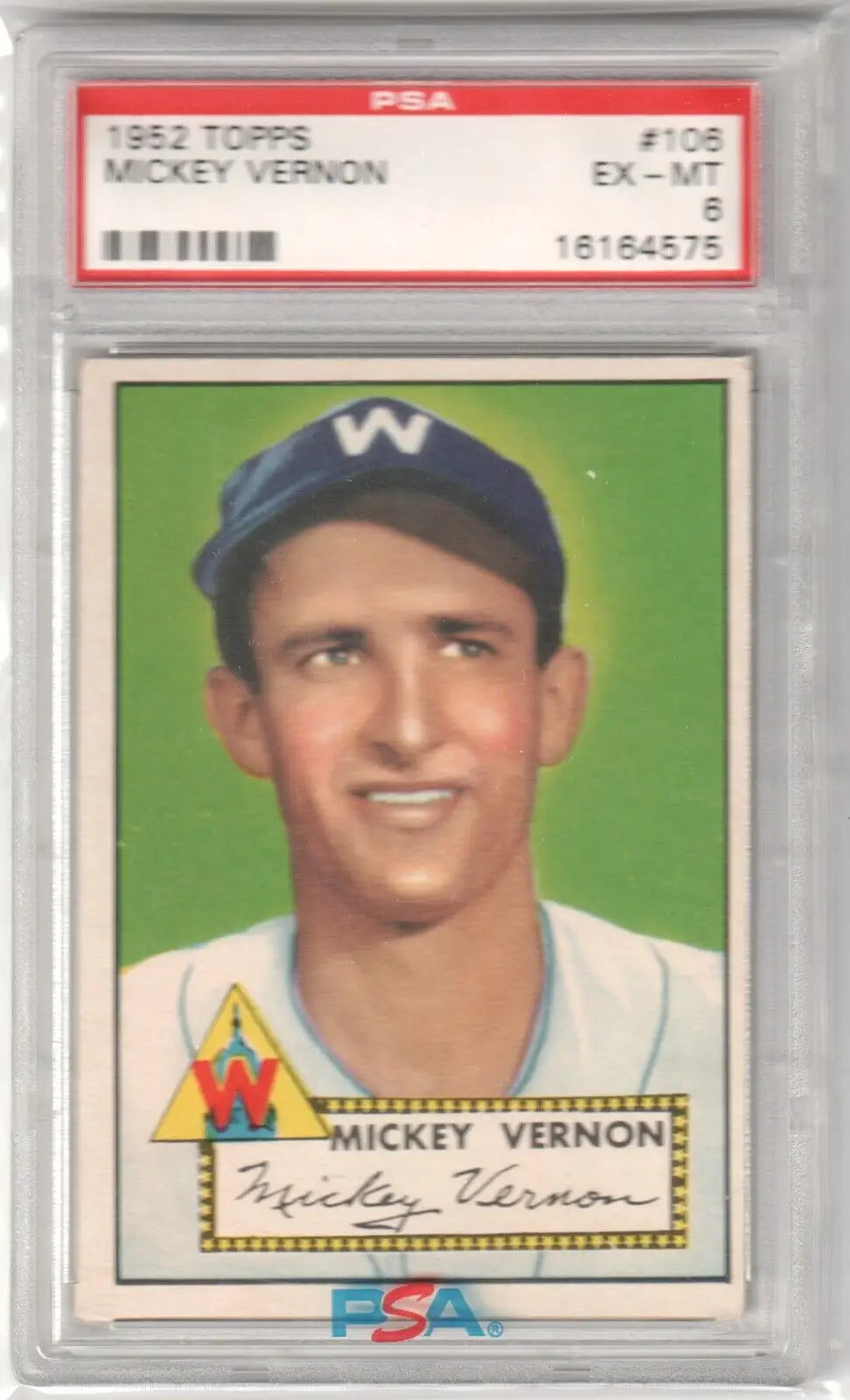 Mickey Vernon 1952 Topps #106 PSA 6 EX-MT in protective case from Columbia Hobby