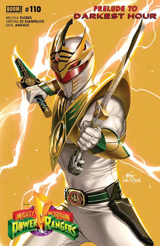 White and Green Power Ranger with dagger on Mighty Morphin Power Rangers #110 Cover B Lee