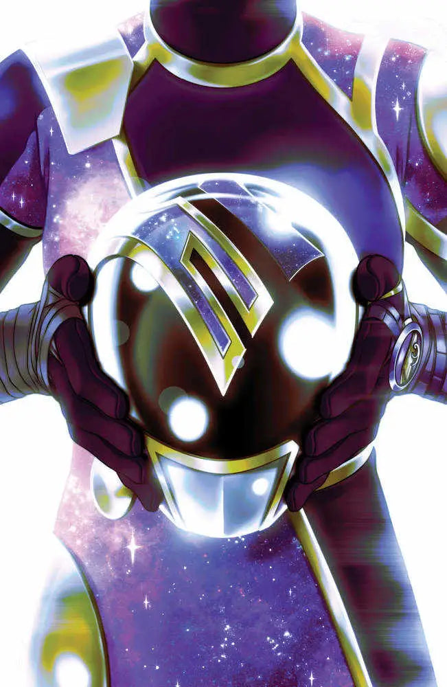 Futuristic robot helmet design on Mighty Morphin Power Rangers #120 trading card cover