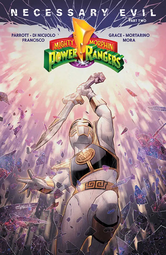 Comic book cover of Mighty Morphin Power Rangers Necessary Evil with a warrior in armor