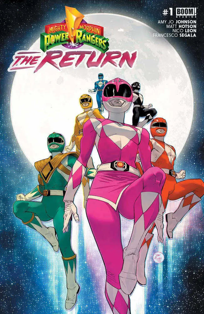 Comic book cover of Mighty Morphin Power Rangers in colored suits, Cover B Variant