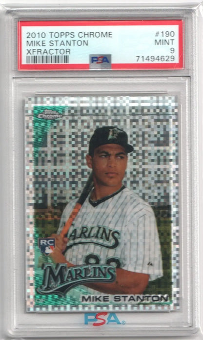 PSA-graded 2010 Topps Chrome X-Fractor baseball card in case for MIKE GIANCARLO STANTON